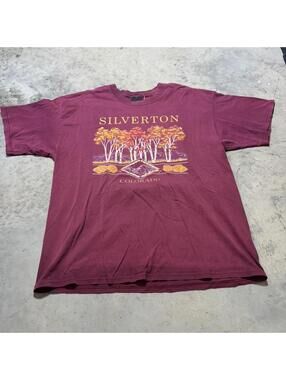 Vintage 90s Silverton Colorado Aspen Trees Graphic Nature T Shirt Maroon XL